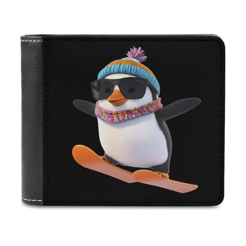 Penguin Ski Skiing Slim Bifold Wallets for Men Stylish Front Pocket Purse with Card Holder Slots