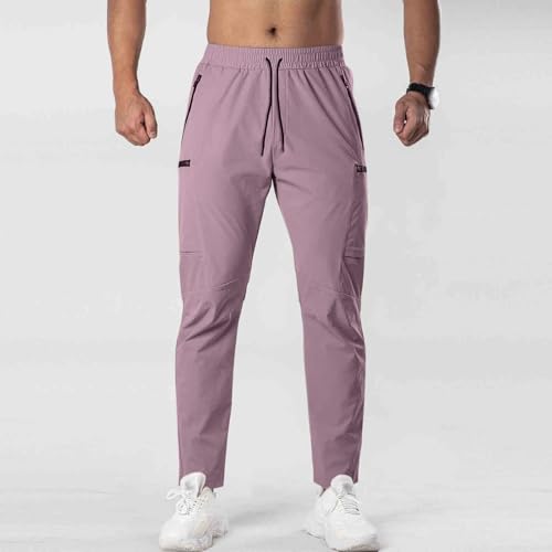 Mens Casual Cargo Pants Straight Elastic Waist Drawstring Outdoor Hiking Pant with Pocket Fashion Solid Dry Trousers2