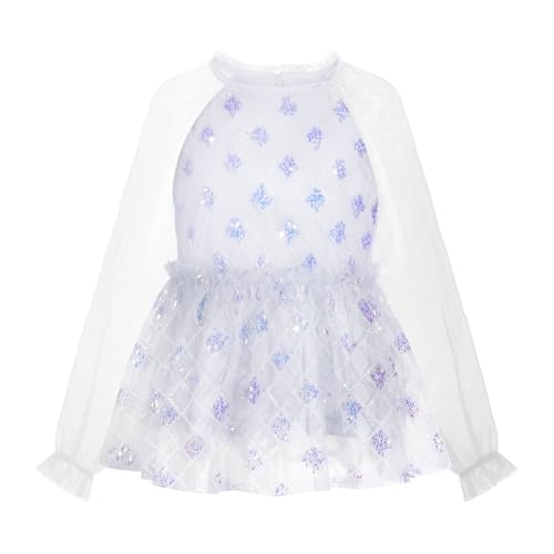 Image of Girl Sequin Mesh Bloues Sparkle Ruffle Collar Long Sleeve Shirts Tops,5-12 Years