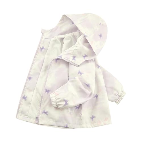 Girls Butterfly Print Outdoor Hooded Jacket Lightweight Zip Up Coat Versatile Cute Outerwear with Pockets for 3-15 Years