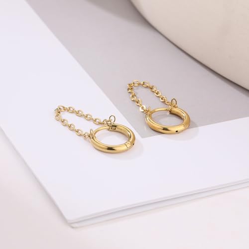 14K Gold Plated Chain Huggie Hoop Earrings, Small Dangle Chain Hoop Earrings for Women4