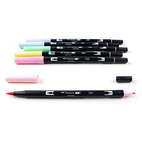 Image of Tombow 56213 Dual Brush Pen Art Markers, Pastel, 6-Pack. Blendable, Brush and Fine Tip Markers