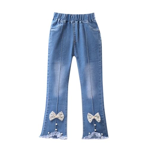Toddler Girls Flare Leg Jeans Elastic Waist Bowknot Raw Hem Button Baggy Vintage Casual Denim Pants Y2k Streetwear Sweatpants2