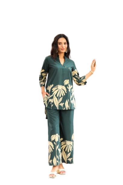 Women's Green Printed Cotton Co-Ord Set-image-25