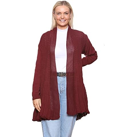 Style Moda Ladies Women Knitted Boyfriend Waterfall Open Knit Cardigan Knitwear Plus Size (Wine 24/26) Cover