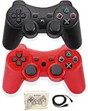 Kolopc Wireless Controller Compatible for PS3 Console, Double Vibration, 6-Axis Gyro Sensor, Upgraded Joystick Motion Gamepad with Charging Cable(Pack of 2,White and Gold)