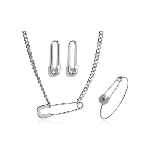 Frodete Safety Pin Necklace Bracelet Earrings Jewelry Set Gold Safety Pin Earrings Bracelets for Women Men Trendy Birthday Gifts for Women