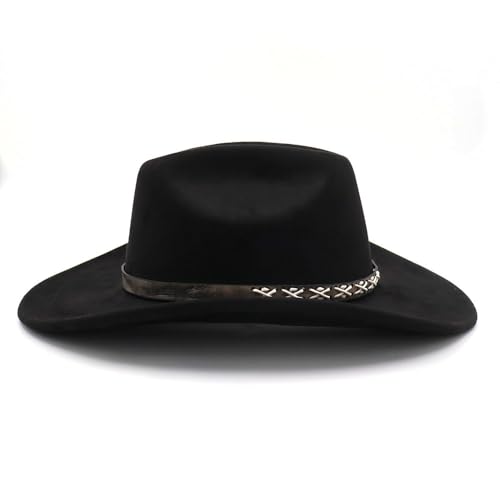 Image of Western Suede Cowboy Hat for Women Men Wide Brim Classic Cowboy Cowgirl Hat with Buckle Belt Felt Fedora Hat