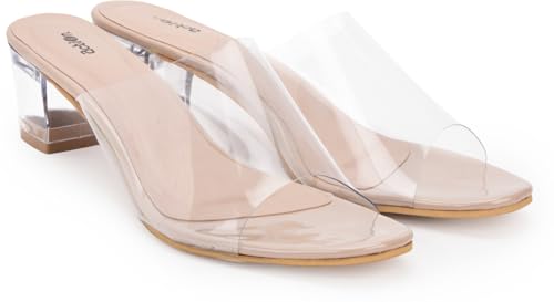 Image of Action Patent Leather Sandals| Pattern| Transparent Block Heel| Ankle Strap Tan