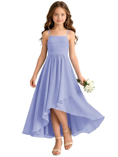 Eightale Junior Bridesmaid Dresses for Tween Girls Lavender Flower Girl Dress for Wedding Chiffon Long A-Line Formal Party Gown Size 14