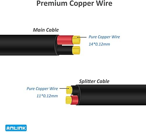ANLINK DC Power Splitter Cable-2 Pack Black, 1 Female to 2 Male 5.5mm*2.1mm Power Output Adapter Cord for CCTV Security Cameras, LED Strip Lights and More (2 Pack, 1 to 2 Way)