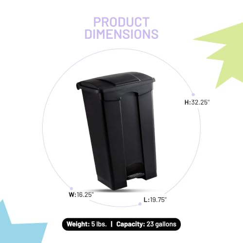 Image of Safco Large Step On Plastic Trash Can with Foot Pedal, Black, 23 Gallon | Commercial Foot Pedal, Tight-Closing Lid Contains Odors, Built-In Bag Hooks, Durable Plastic, for Kitchen or Outdoor Use