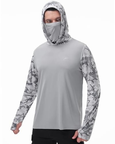 Image of FISHEAL Men's Performance Fishing Hoodie Shirt - UPF 50+ UV Sun Protection Long Sleeve Shirts with Mesh Face Mask
