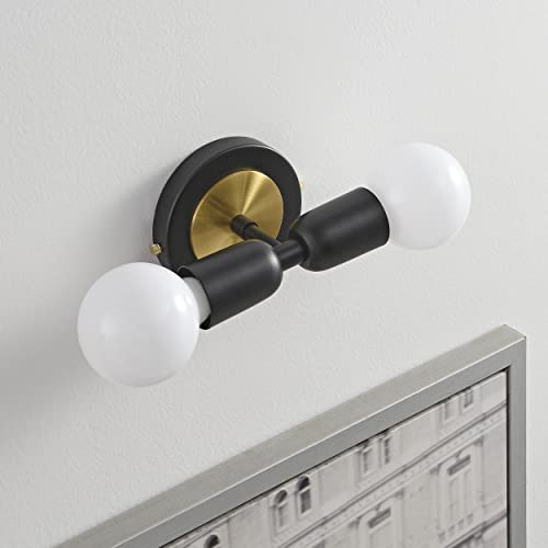 Image of BRIGHTTIA Luna Duo 2 Light Wall Sconce - Mid Century Modern Fixture for Wall & Ceiling - Minimalist Edison Lamp for Hallway and Bathroom Vanity - Black & Gold (BW0026-2BG)