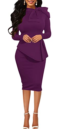 Image of Women's Fashion Peplum Bodycon Dresses Short Sleeve Bow Club Ruffle Pencil Party Dress