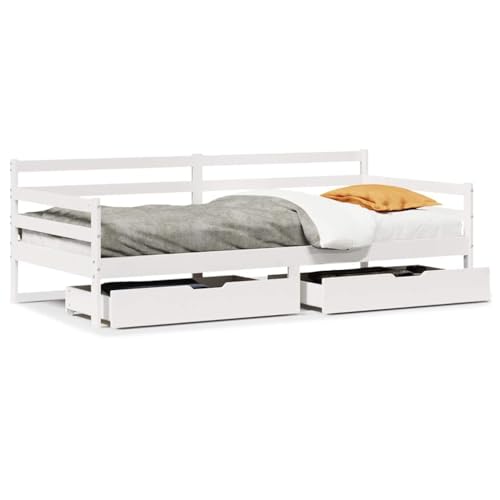 Boxspringbett Mit Matratze, Tagesbett mit Schubladen 80x200 cm Massivholz Kiefer Stoff Bett Gestell für Matratzes, Schlafzimmer, einfache Montage – Bild 3