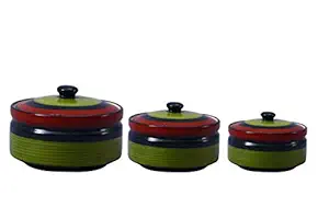 caffeine ceramic handmade green chandrakari donga set (set of 3)