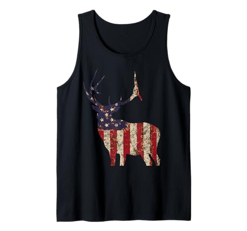 Deer Elk American Flag Hunting Antlers Elk Deer Hunters Tank Top