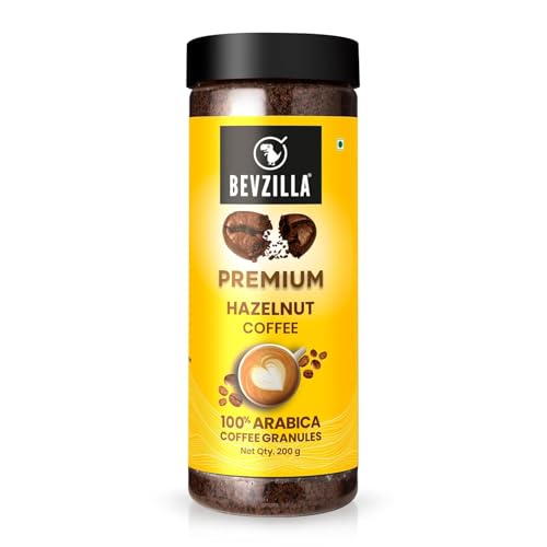 Bevzilla 200 Gram Hazelnut Flavoured Instant Coffee Powder Jar | Arabica Beans | Best for Espresso, Latte & Cappucino | Hot & Cold Brew Ready