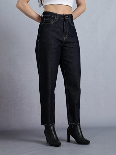 Image of INKD Women's Barrel Fit Jeans - 100% Cotton | High- Rise | Comfortable Fit | Casual Denims | Jeans for Women | Mom Fit Jean | Ankle Length Jean (Available in Plus Sizes)