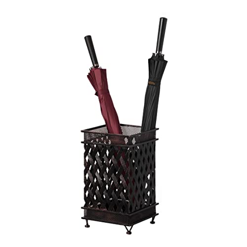 Dualplex Umbrella Stand For Entryway, Umbrella Holder Metal Antique Look, Square Style W/Removable Drip Tray, Entry Hallway Décor, Home Office Decoration Rack Holds Umbrellas Canes Walking Sticks #TOP6