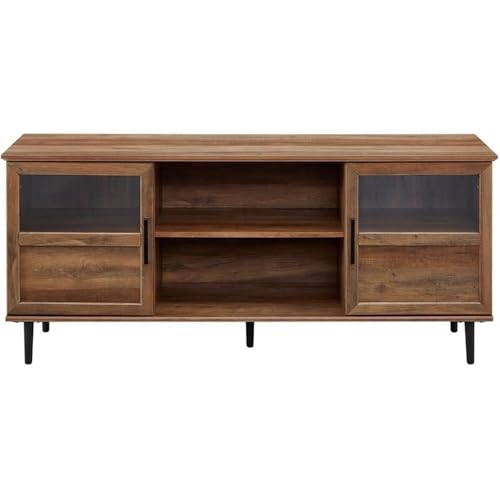 Walker Edison Modern Farmhouse Wood and Glass TV Stand with 2 Cabinet Doors for TV's up to 65