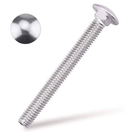 3/8-16 x 2 Carriage Bolts, 304 (18/8) Stainless Steel Carriage Screws, Round Domed Head Square Neck, Grade A2-70, Full Thread, Coarse Thread UNC, 10-Pack