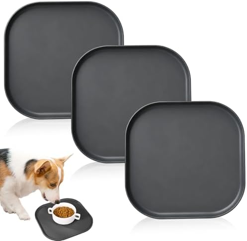 3-Teiliges Set Futtermatte Katzen Hund, Napfunterlage rutschfeste Hundenapf Katzenfutter Silikon Fressnapf Unterlage Hund Katzen Matte (Dunkelgrau, 27cm X 27cm)