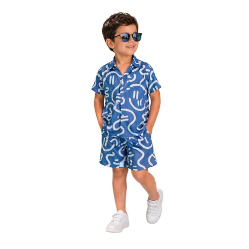 Image of superminis Boys Co-Ord Set Rayon Shirt & Shorts Set (2-10 Years) | Printed Summer Coord Set for Boys | Casual Outfit with Pockets | Comfortable Kids Matching Set