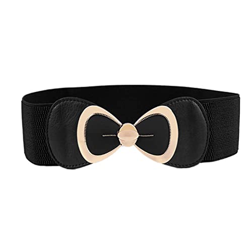 Women's Elegant PU Bowknot Elastic Stretch Wide Belt Dress Decorative Waist belts Casual All-match Waistband for Ladies