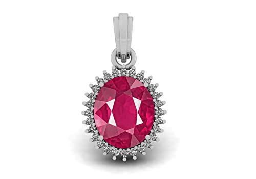 Sirdaksh 2.25 Carat Natural Red Ruby Pendant Necklace For Women Oval Cut 8X10Mm, #TOP5