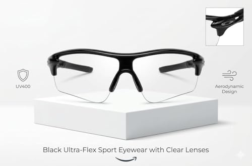 Image of Specoo Photochromic Sport Sunglasses, Black, UV400 Protection, Flex-Frame Technology, Transitions Clear to Dark