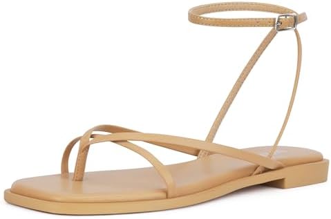 Womens Flats Sandals Square Toe Strappy Ankle Strap Flats