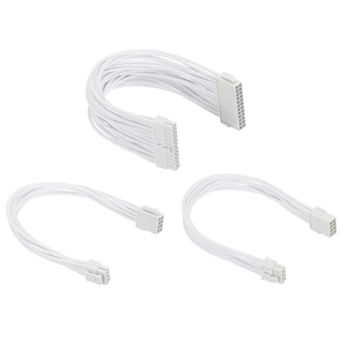 Kit rallonge câble alimentation PSU ATX 24 pin CPU 8 pin GPU PCI-E blanc 30 cm