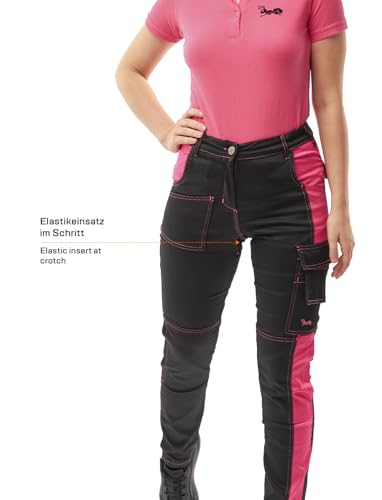 strongAnt Damen Arbeitshose komplett Stretch für Frauen Bundhose mit Kniepolstertaschen - Schwarz-Pink. Größe: 52