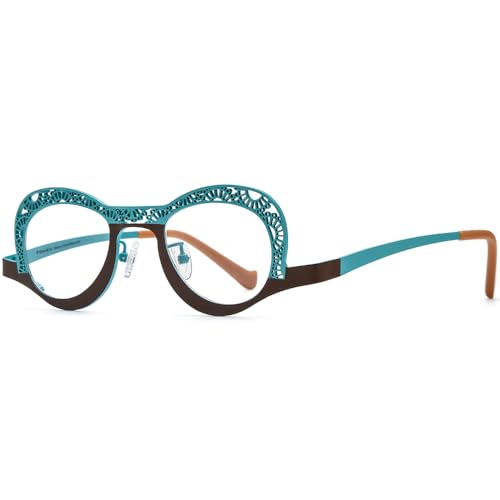 Image of FONEX Colorful Pure Titanium Glasses Frame Women Retro Round Eyeglasses