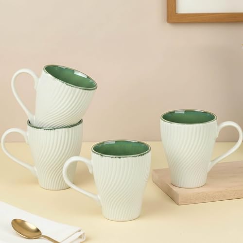 Image of The Earth Store White Fusion Wave Coffee Mug - 300ML Ceramic Coffee Mugs Set of 4 | Microwave & Dishwasher Safe Mugs for Gift | Home | Office | Restaurant | Daily Use Tea Mug
