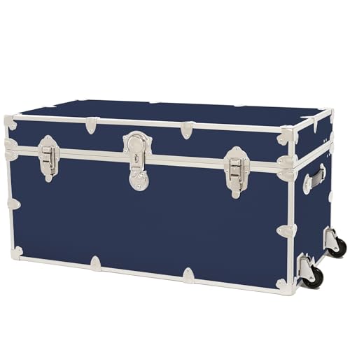 Image of Rhino Trunk & Case Classic XXL Home Storage & College Trunk With Wheels - 36 inchx18 inchx18 inch, Seats 1500+ lbs, Soft-Close Lid. USA Made Secure Dorm Furniture, Organization, Steamer Style Blanket Chest