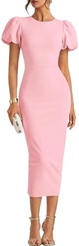 ZESICA Women's Summer Short Sleeve Bodycon Midi Dress 2026 Spring...