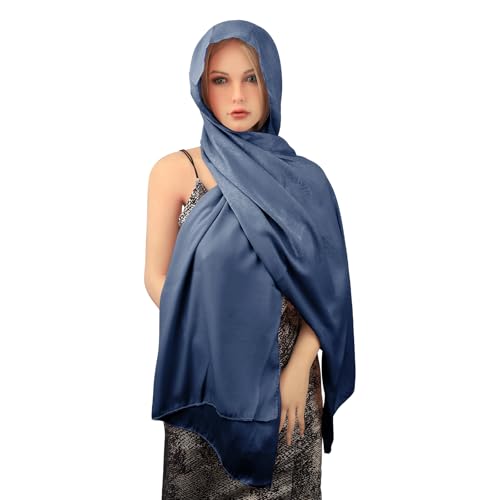 JIAHG Soft Satin Hijab Scarf for Women Lightweight Silk-Like Muslim Head Wrap Turban Long Pure Color Shawl Headscarf
