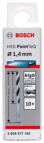 Bosch Professional 10x forets hélicoïdaux HSS PointTeQ (pour métal, 1,4 x 18 x 40 mm, accessoires pour perceuses-visseuses)