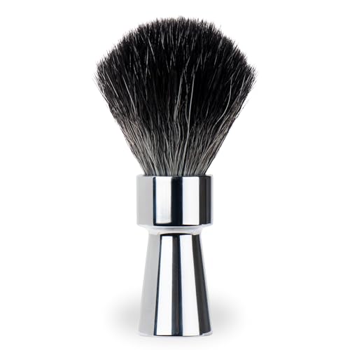 MERKUR Brocha de afeitar 1100, fibra negra, pelo sintético, cromo brillante, vegano, mango de aluminio, fabricado en Alemania