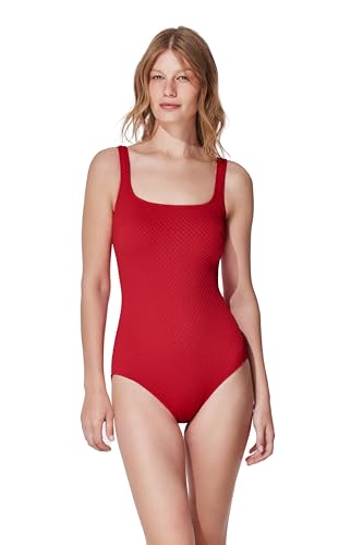 Gottex Square Neck Textured One Piece Swimwear - Front & Back Lining, Built-in Soft Cups, Tummy Control, Textured Fabric