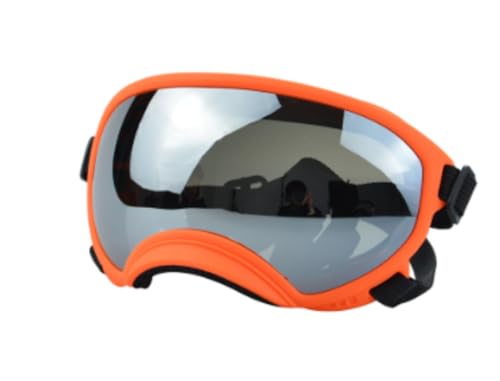 EVREFINr 犬用メガネ - 大型犬用目の保護メガネ、犬用メガネ、外部保護、UV ライン メガネ、スキー構造、フレキシブル フレーム。 (オレンジフレームの銀色のピース,M)