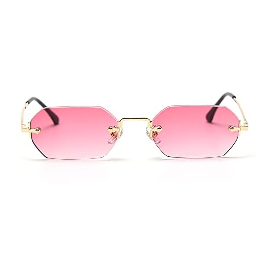 Ligoes - Lunettes de soleil rectangulaires pour hommes et femmes -Sans cadre - Forme octogonale - En métal doré - Polygone bleu marron - UV400, Or avec rose
