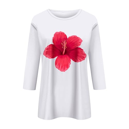 HTHLVMD Womens 3/4 Length Sleeve Tops 2025 Fall Fashion Floral Print Crewneck Causal Trendy Tunic Tops for Women