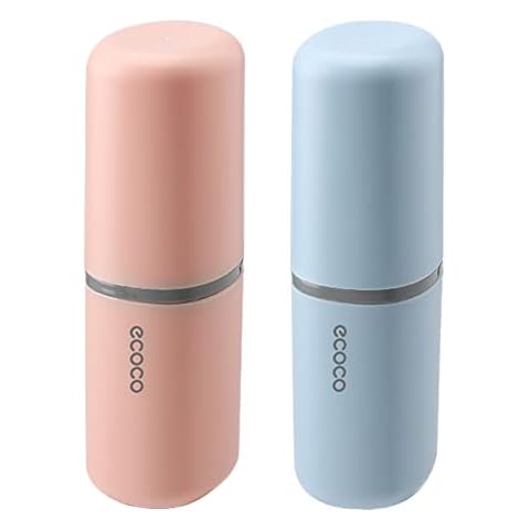 ZWCEGND 2PCS Toothbrush Travel Case,Multi-Function Portable Toothbrush Cover,Dustproof Toothbrush Holder,Suitable for Business Camping Travel or Daily Use(Pink+Blue) Cover