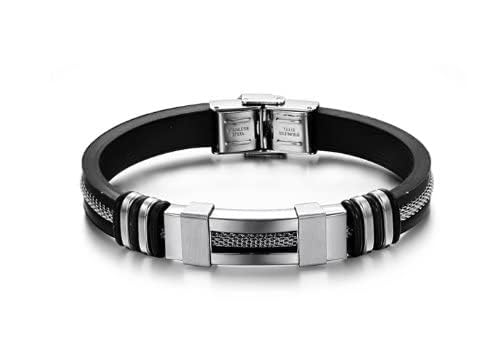 MEENAZ Bracelets for Men and Boys Black Leather Bracelet for Men Magnetic-Clasp Genuine Leather Braided Wrap Bracelets for Men | Stylish Silver Stainless Steel Birthday Gift Anniversary Husband -304 (B0CBYXMX66) Amazon Price History, Amazon Price Tracker