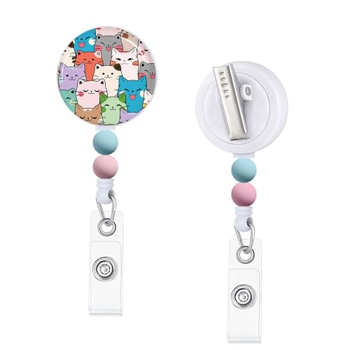 Immaturus Funny Cat Print Beaded Badge Reel Retractable ID Holder Nurses