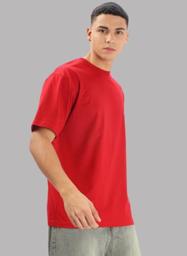 Image of Oversized Baggy Fit Drop Shoulder Half Sleeves Round Neck Solid Pure 100% Cotton T-Shirt for Men (Available in White, Black,Navy Color)